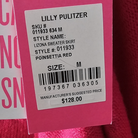 LILLY PULITZER LIZONA SWEATER SKIRT PENCIL STYLE KNIT POINSETTIA - Picture 8 of 8